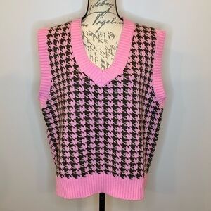 Miss Sparkling houndstooth sweater vest pink gray see measurements L